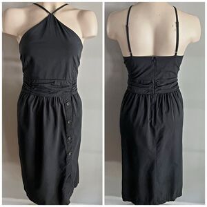 Banana Republic Charcoal Halter Midi Dress Ruched Waist Lined Size 8